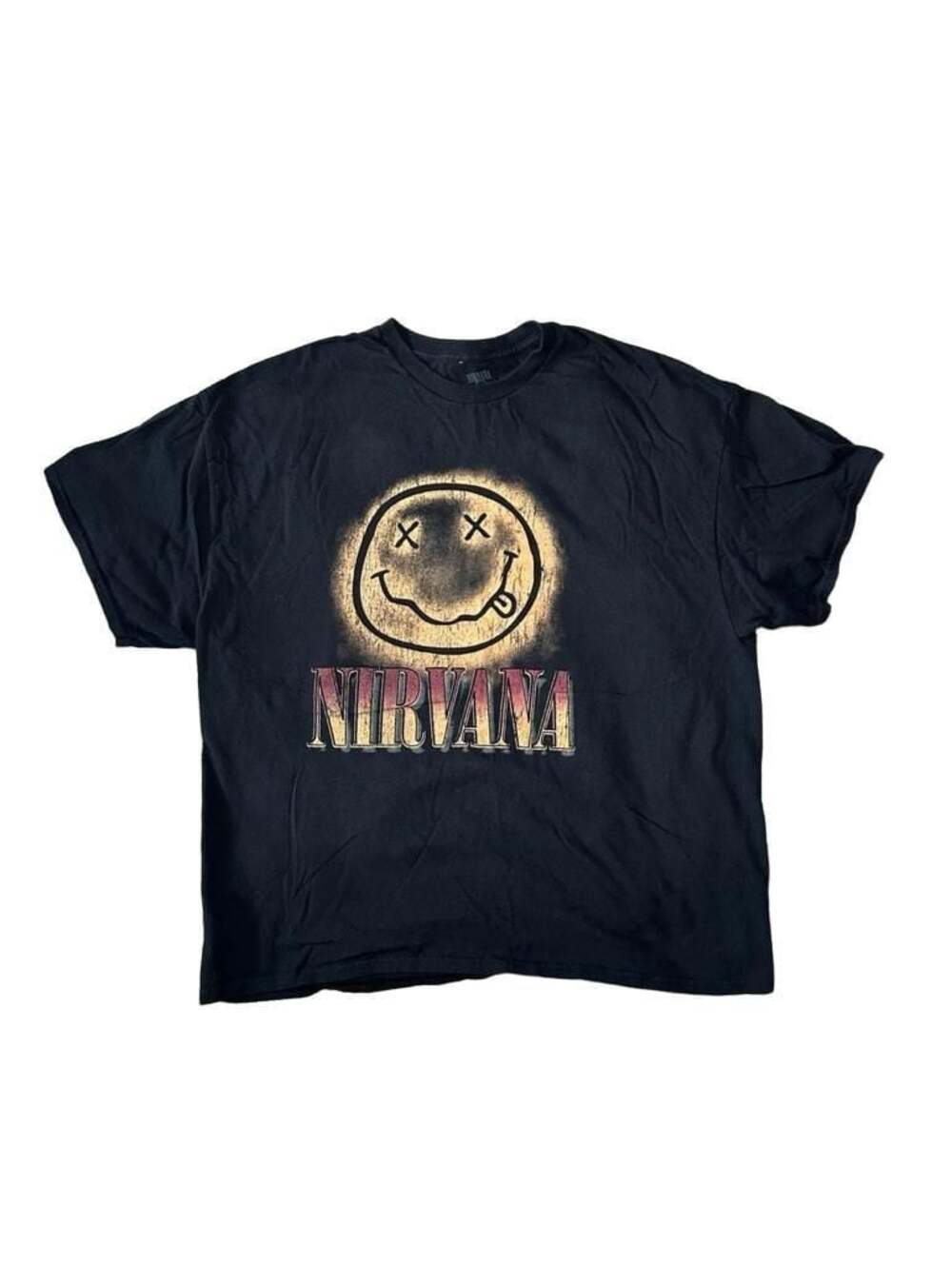 Nirvana Men's Gradient Smile Face Graphic Band T-Shirt Black 2XL